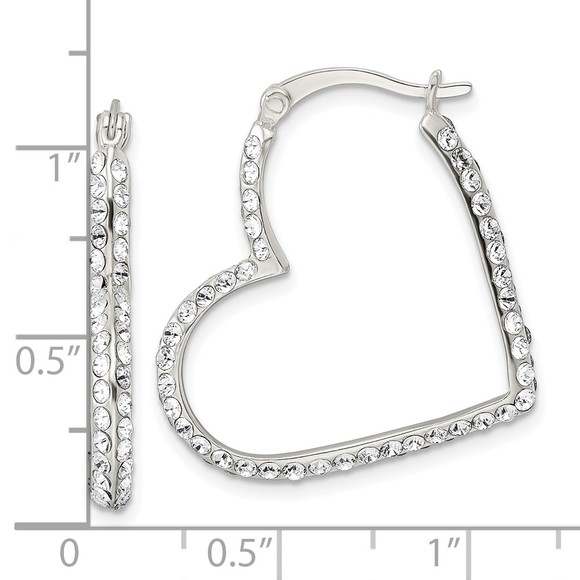 925 Sterling Silver CZ (Cubic Zirconia) Heart Hoop Earrings